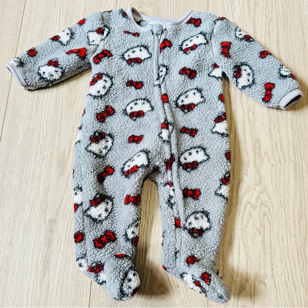 Hello Kitty Gray and Red Infant Fleece Footie